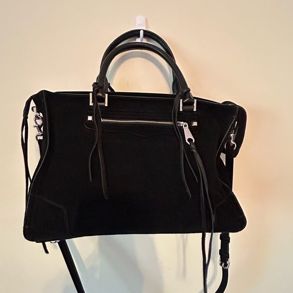 Rebecca Minkoff Top Handle Crossbody Bag Black Suede  Leather Fringe Medium Size - Picture 5 of 10